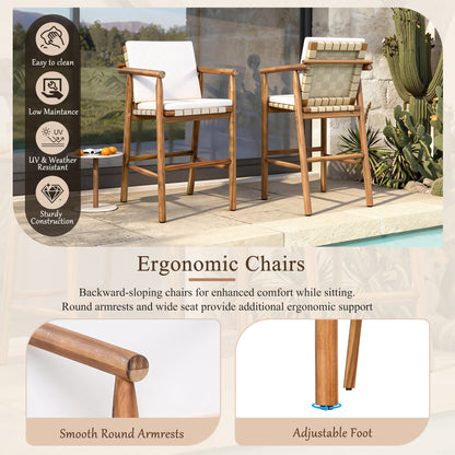 Outdoor Counter Height Bar Stools Set of 2 by HouseOfZazla, wood frame with white cushions on Tampa Home & Garden Store