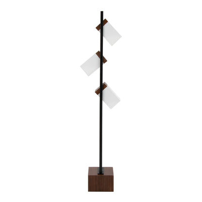 Bento contemporary floor lamp by HouseOfZazla, black stem, walnut base, white shade panels on Tampa Home & Garden Store