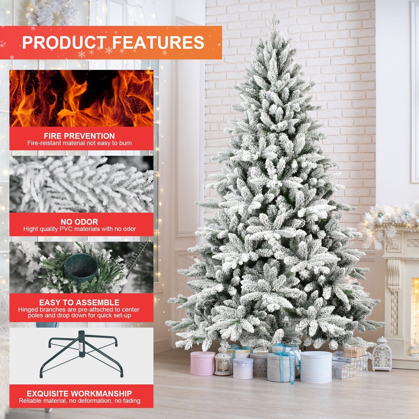 7ft Flocked Christmas Tree with 1514 Tips, white flocked branches, HouseOfZazla Christmas Trees on Tampa Home & Garden Store