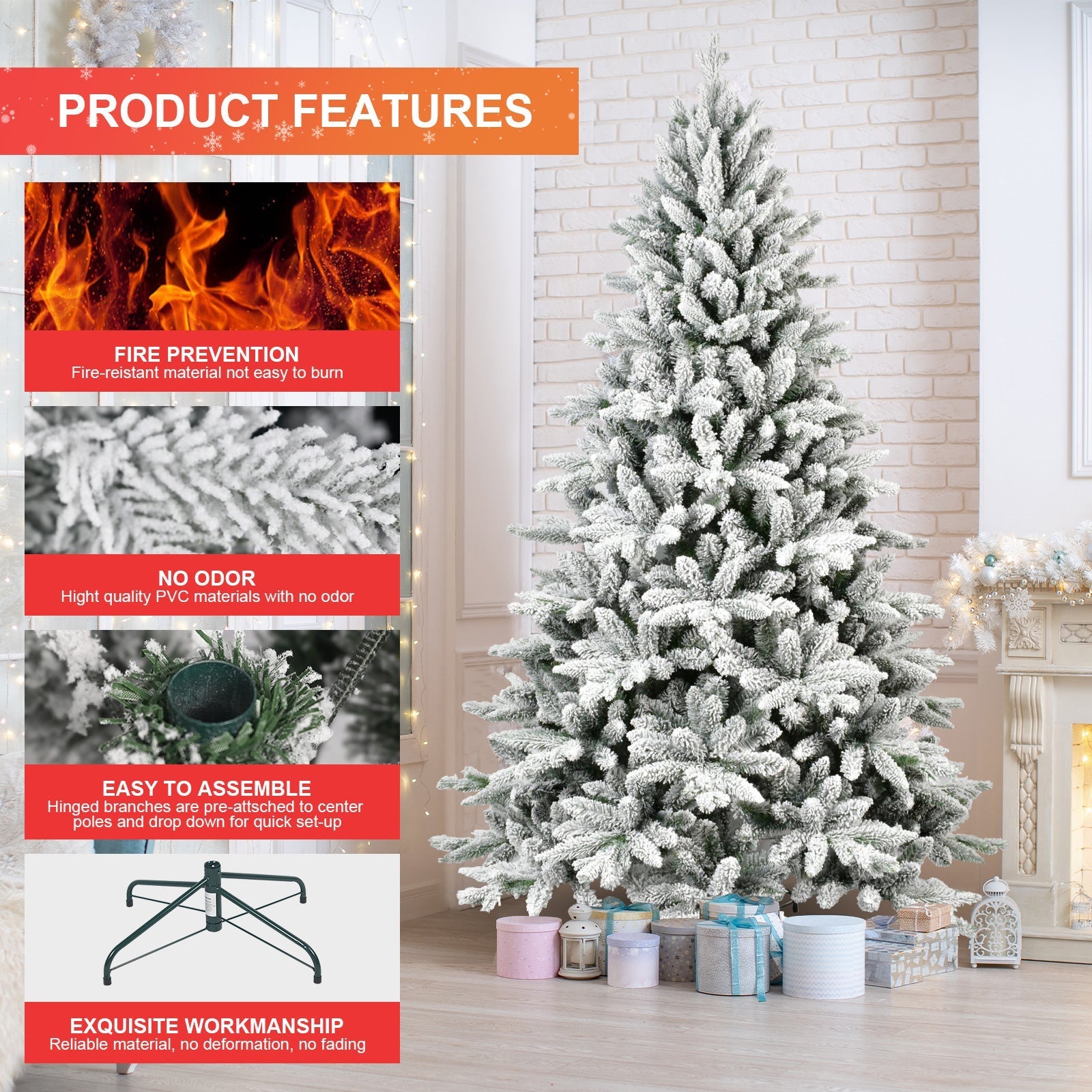 7ft Flocked Christmas Tree with 1514 Tips, white flocked branches, HouseOfZazla Christmas Trees on Tampa Home & Garden Store