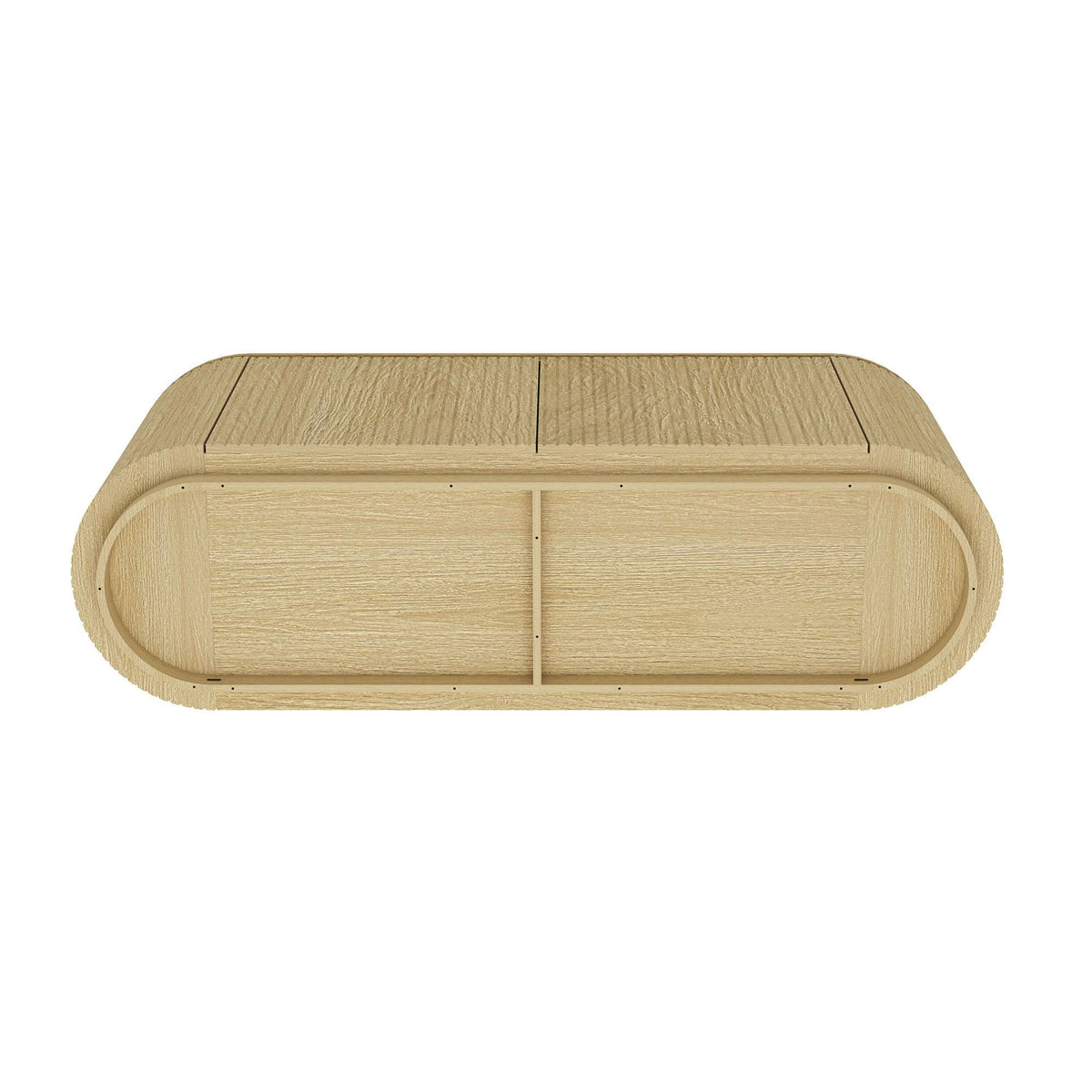 Oak sideboard in natural finish with rounded edges and three-panel top on Tampa Home & Garden Store