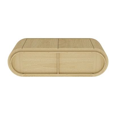 Oak sideboard in natural finish with rounded edges and three-panel top on Tampa Home & Garden Store