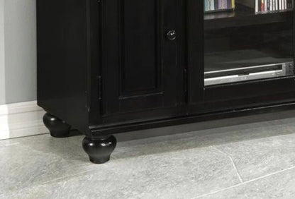 Ferla TV Stand Black with glass-front cabinet and rounded feet by HouseOfZazla on Tampa Home & Garden Store