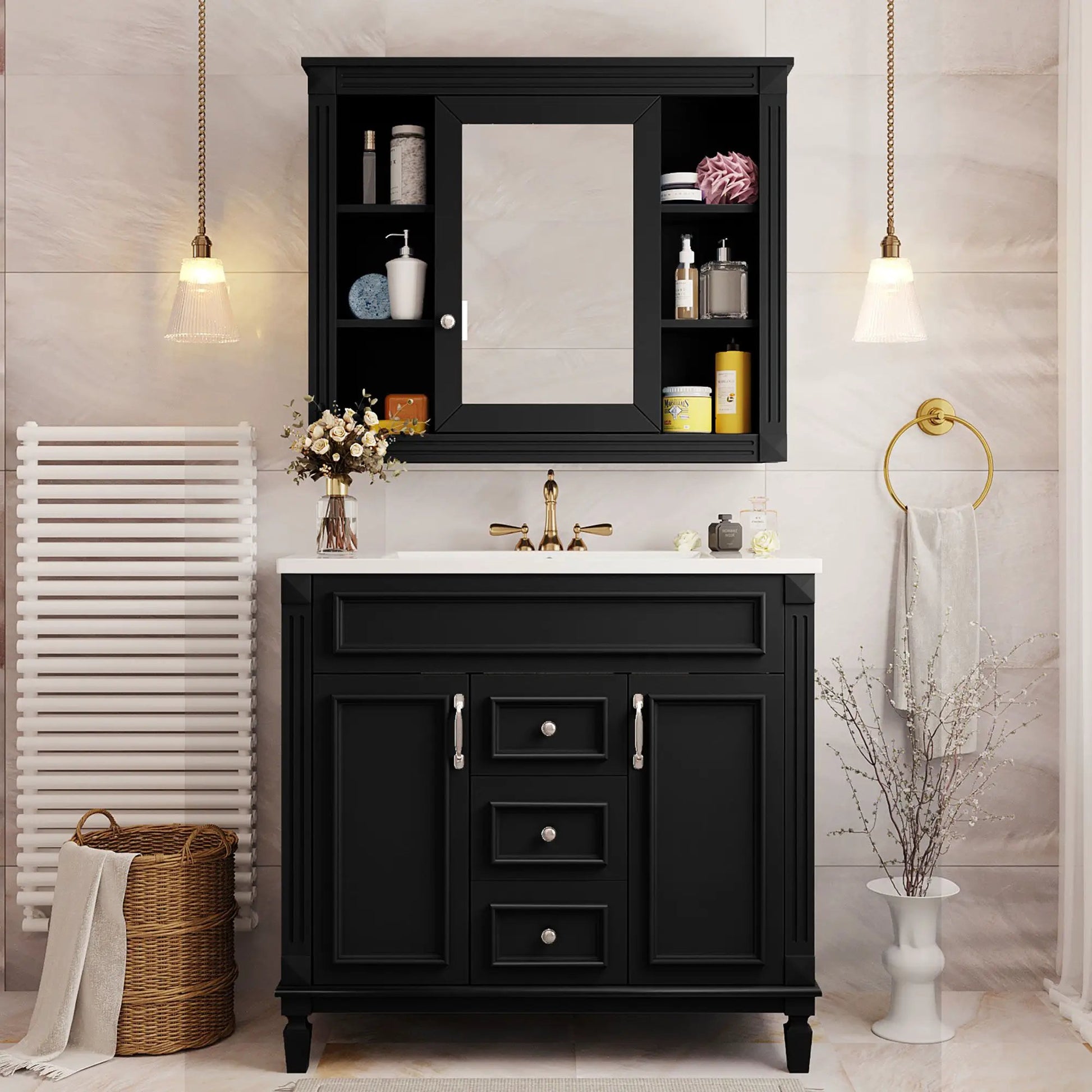Black bathroom vanity with sink and mirror cabinet 2 doors 2 drawers Unique Piece Furniture on Tampa Home & Garden Store
