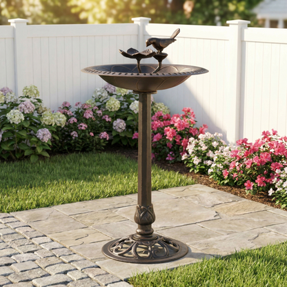 Outdoor aluminum and iron bird bath by HouseOfZazla with bronze finish on Tampa Home & Garden Store