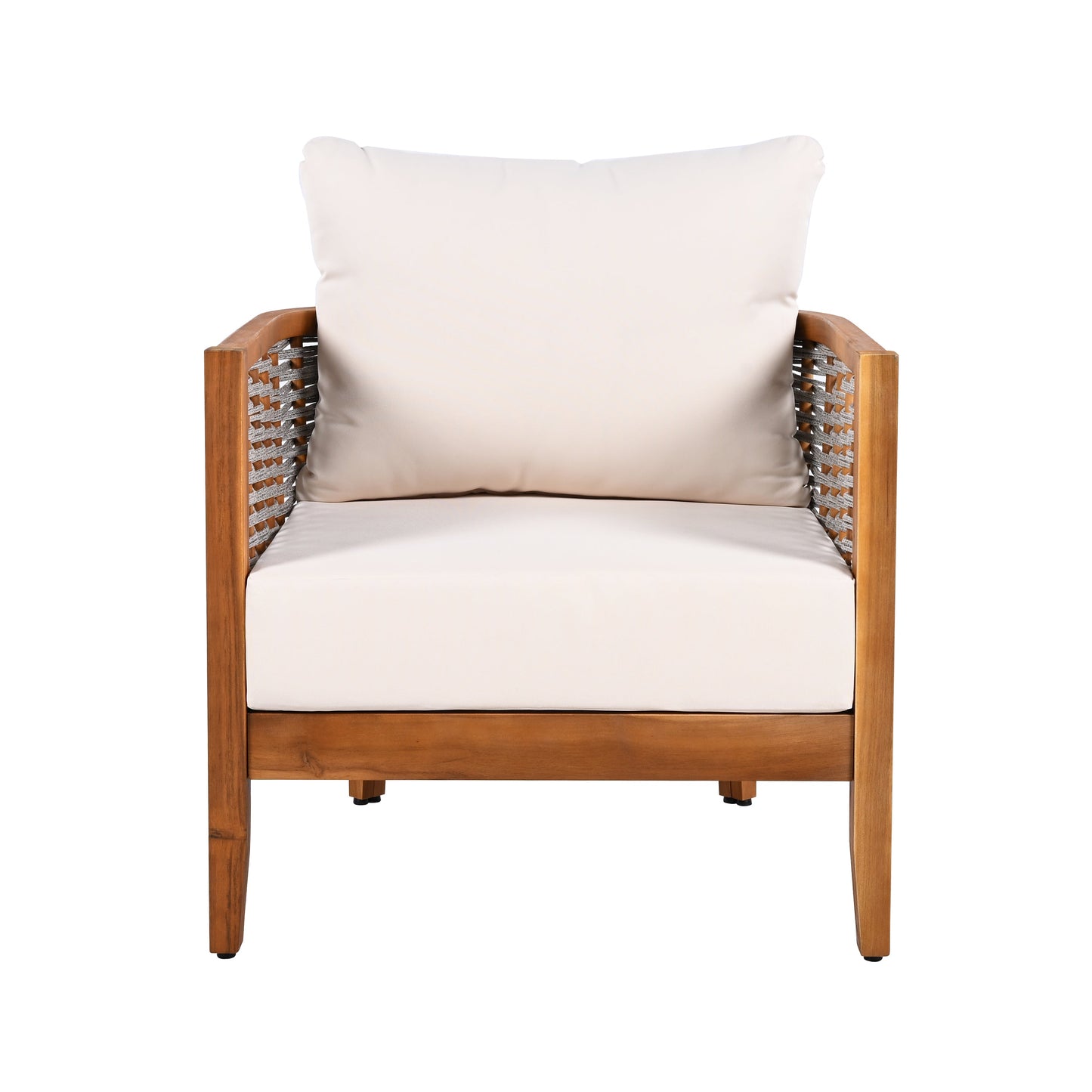 Two Outdoor Tub Armchairs and Woven Rope Design