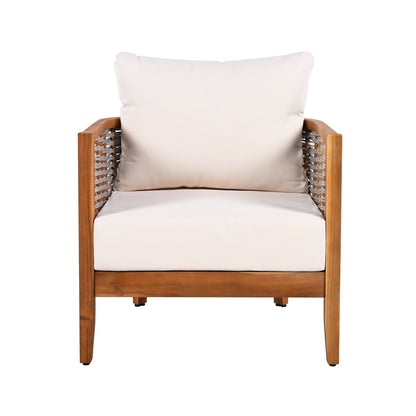 Two Outdoor Tub Armchairs and Woven Rope Design