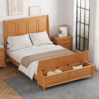Modern Sleigh Bed with Tall Headboard and Bench