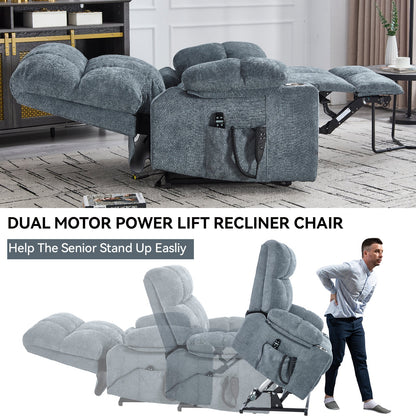 Grey chenille power lift recliner chair by HouseOfZazla with dual motors on Tampa Home & Garden Store