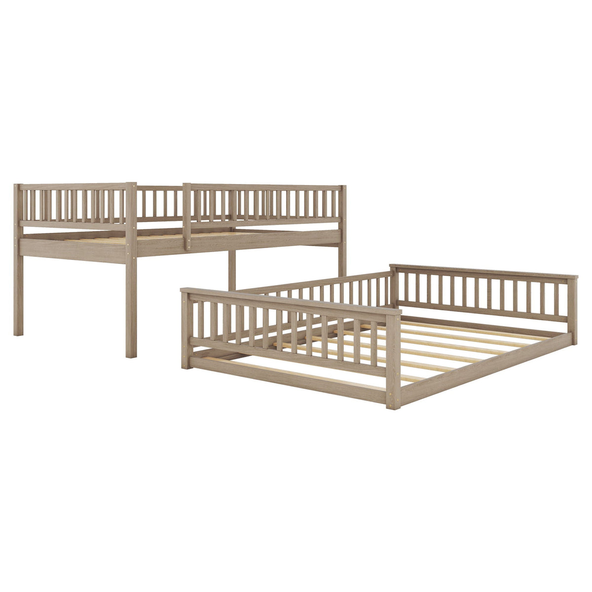 Bunk bed with ladder and guardrails, natural wood finish, HouseOfZazla on Tampa Home & Garden Store