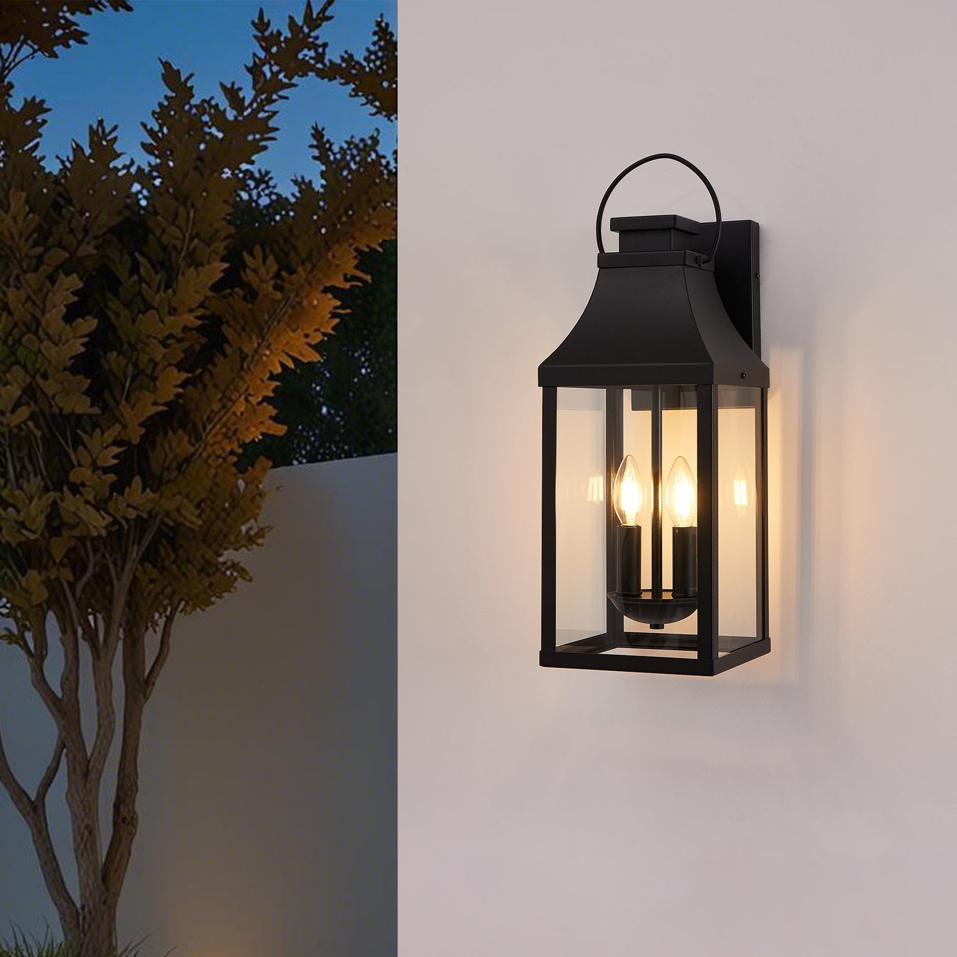 20-inch Outdoor Wall Light 2-Pack black metal lantern with glass panels by HouseOfZazla on Tampa Home & Garden Store