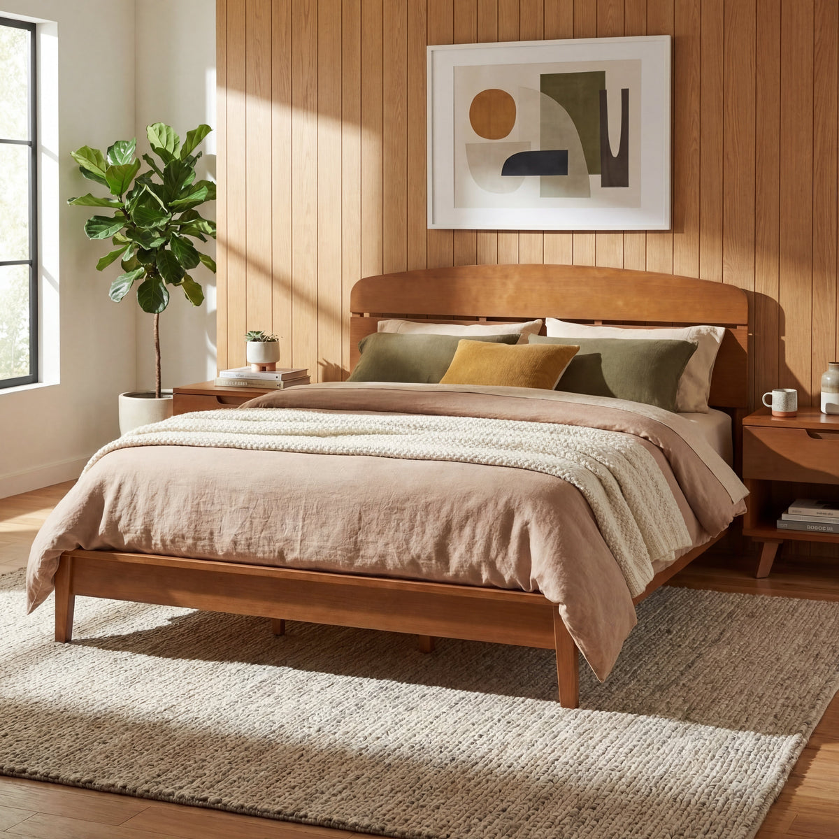 King Solid Platform Bed and Curved Headboard