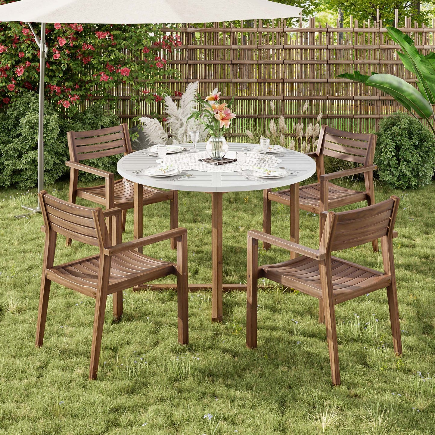 Acacia Wood 5 Piece Outdoor Dining and Chairs