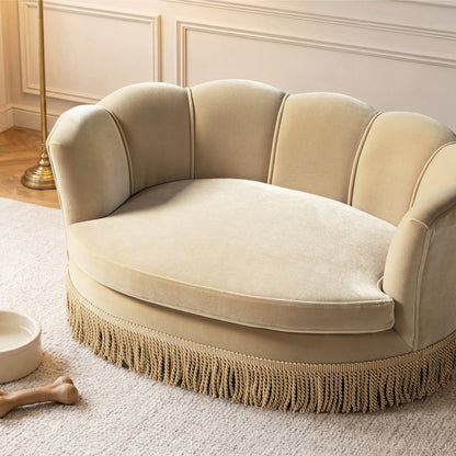 Clara 34.5in Scalloped Pet Sofa Bed, Medium, Fawn with fringe by HouseOfZazla on Tampa Home & Garden Store
