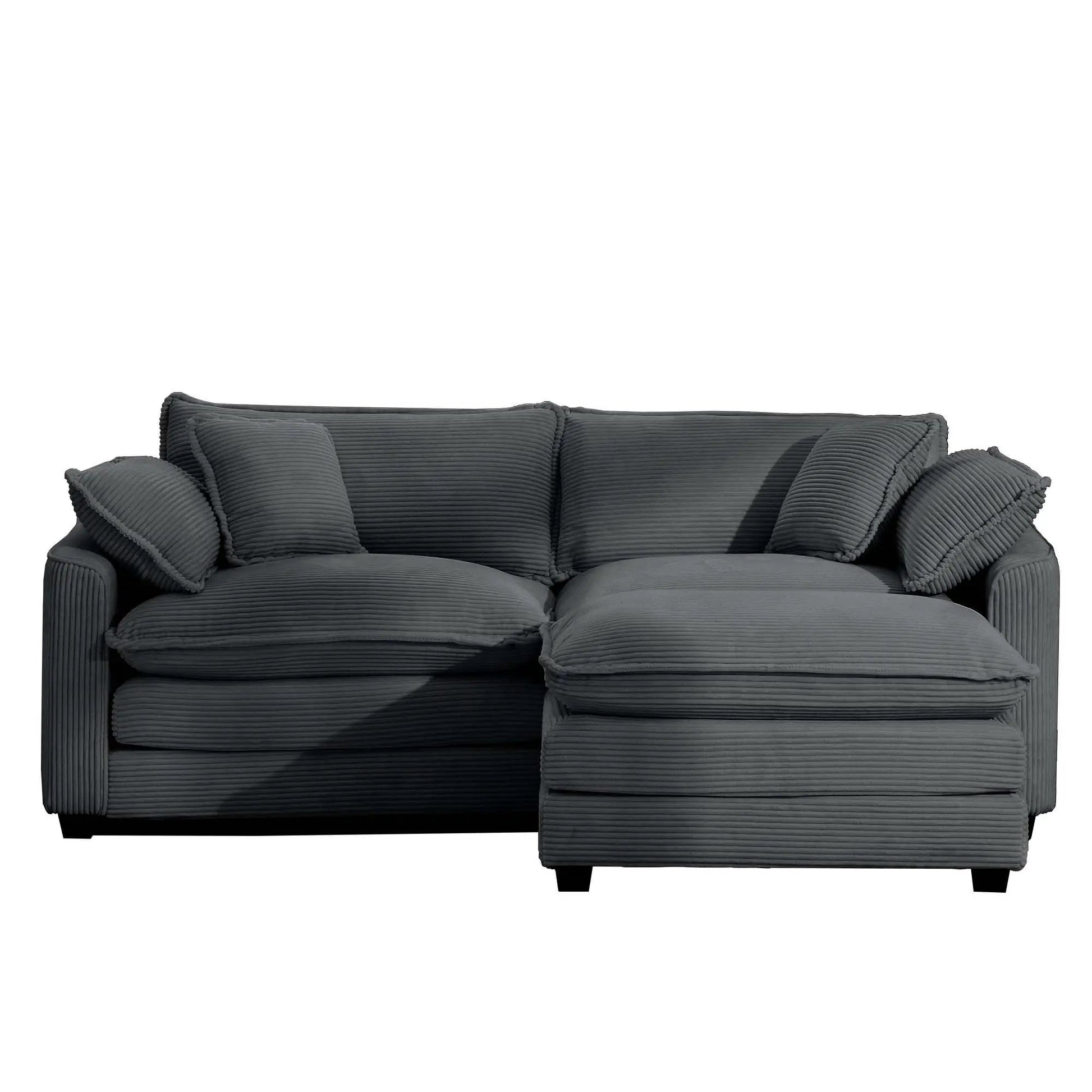 Modern oversized modular cushion sofa with ottoman in dark gray ribbed fabric, deep seating on Tampa Home & Garden Store