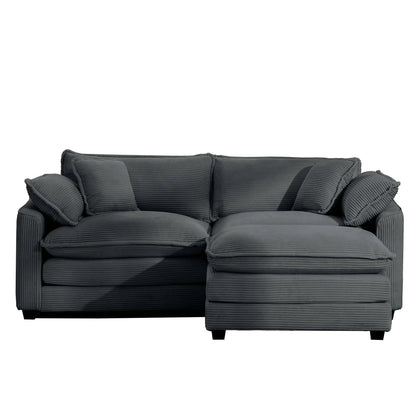 Modern oversized modular cushion sofa with ottoman in dark gray ribbed fabric, deep seating on Tampa Home & Garden Store