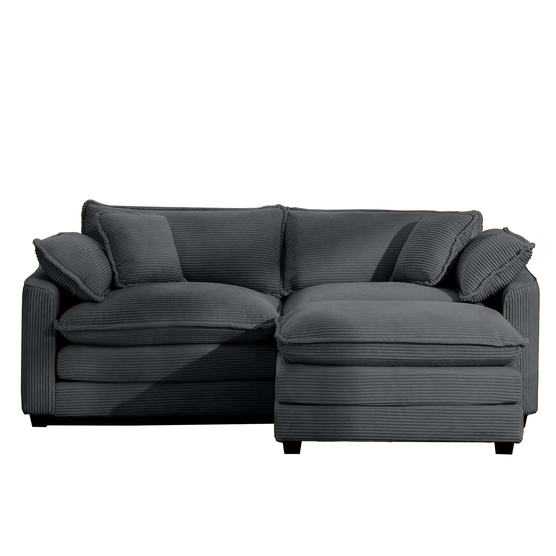 HouseOfZazla modern oversized modular cushion sofa with ottoman in dark gray ribbed fabric on Tampa Home & Garden Store