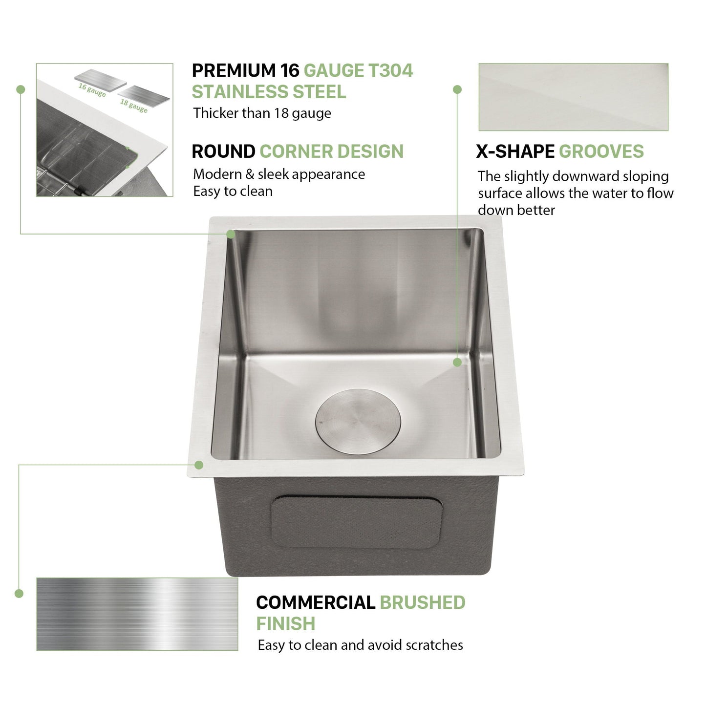 Undermount stainless steel kitchen sink by HouseOfZazla, 16 gauge, deep single bowl on Tampa Home & Garden Store