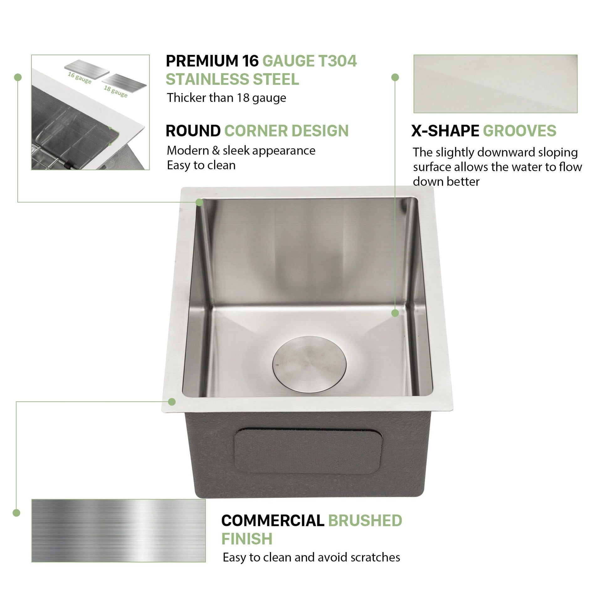 Undermount stainless steel kitchen sink by HouseOfZazla, 16 gauge, deep single bowl on Tampa Home & Garden Store