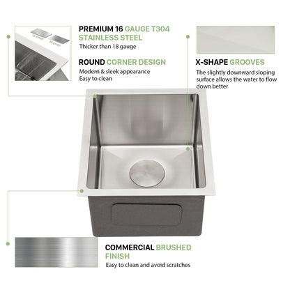 Undermount stainless steel kitchen sink by HouseOfZazla, 16 gauge, deep single bowl on Tampa Home & Garden Store