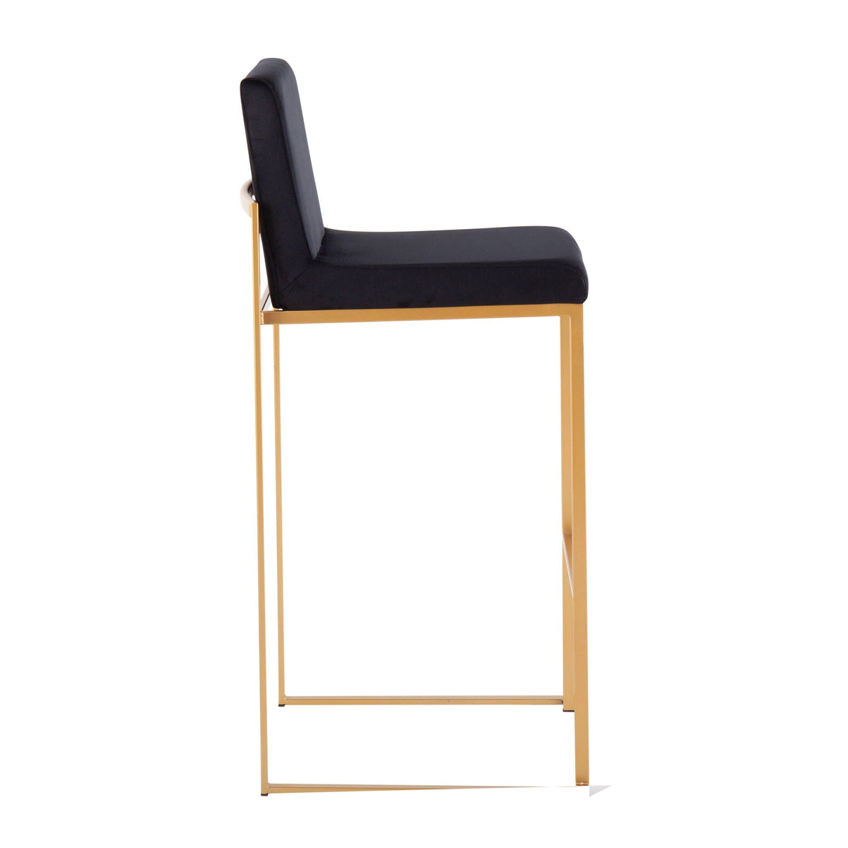 Contemporary high-back barstool upholstered in dark fabric, gold metal frame HouseOfZazla on Tampa Home & Garden Store