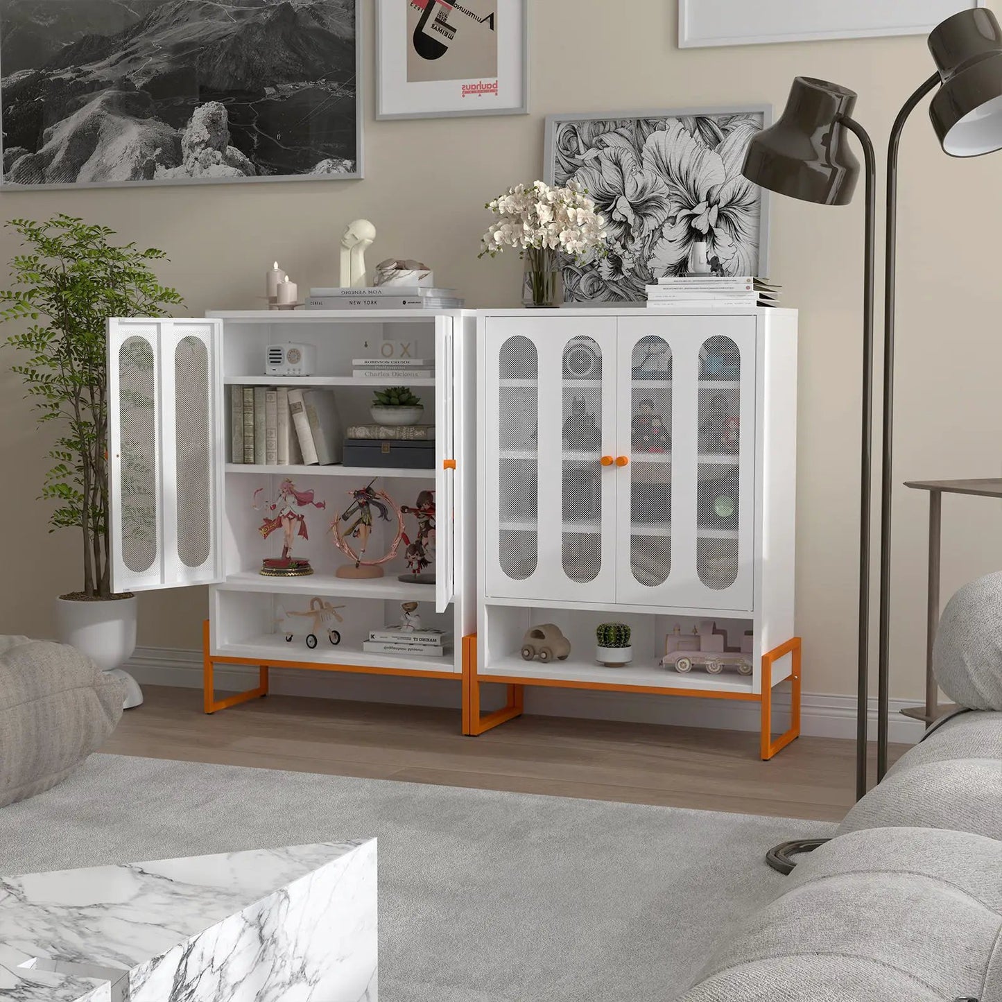Modern Metal Shoe Cabinet with Double-Sided Doors