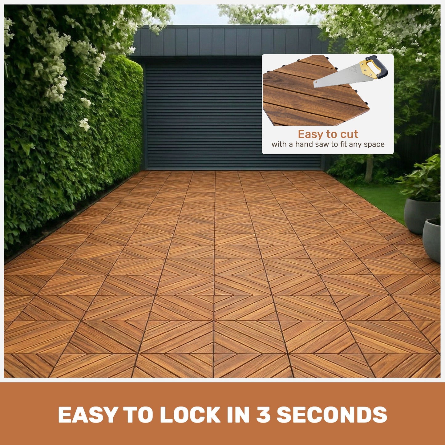 Interlocking deck tiles with diagonal wood-grain pattern for outdoor decking HouseOfZazla on Tampa Home & Garden Store