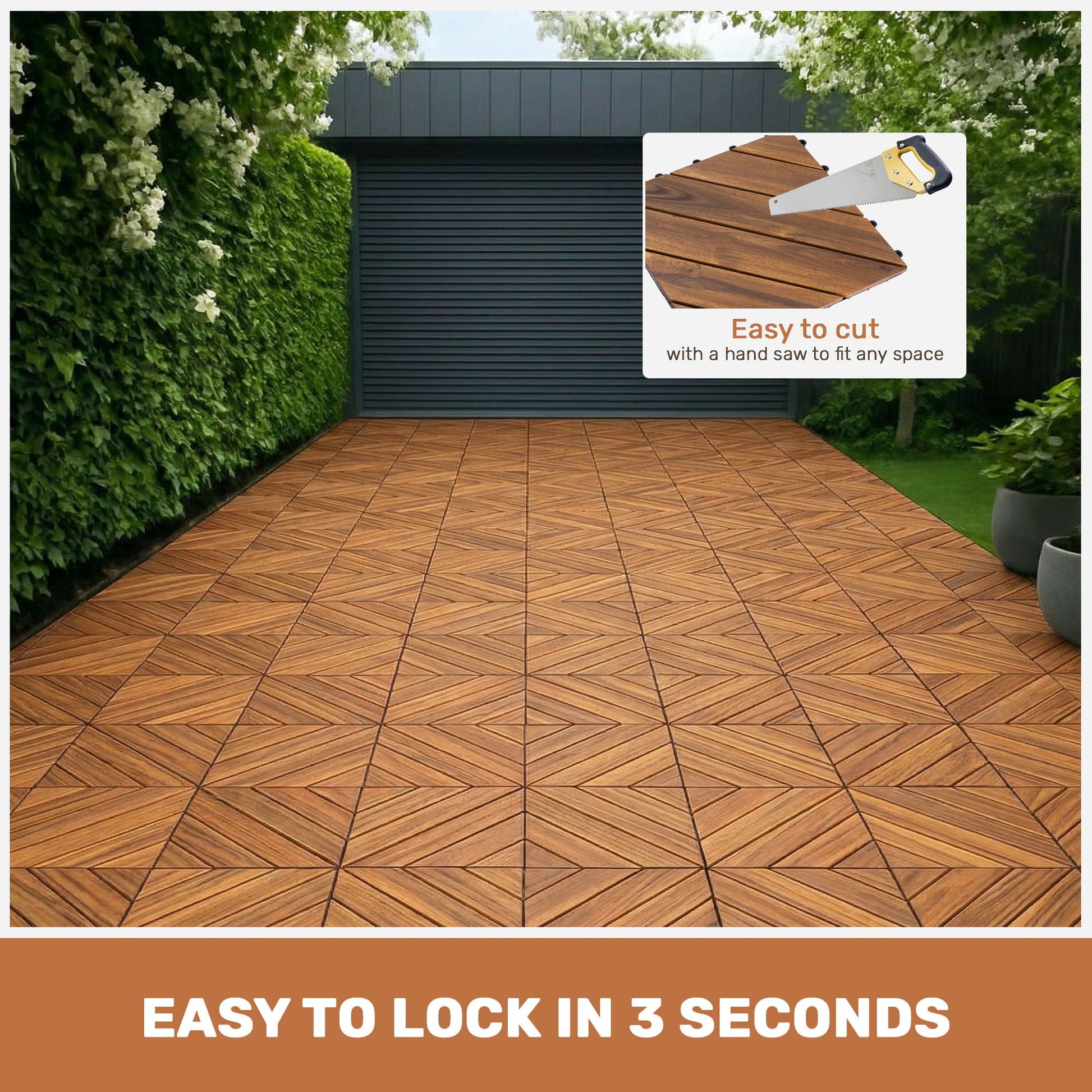 Interlocking deck tiles with diagonal wood-grain pattern for outdoor decking HouseOfZazla on Tampa Home & Garden Store