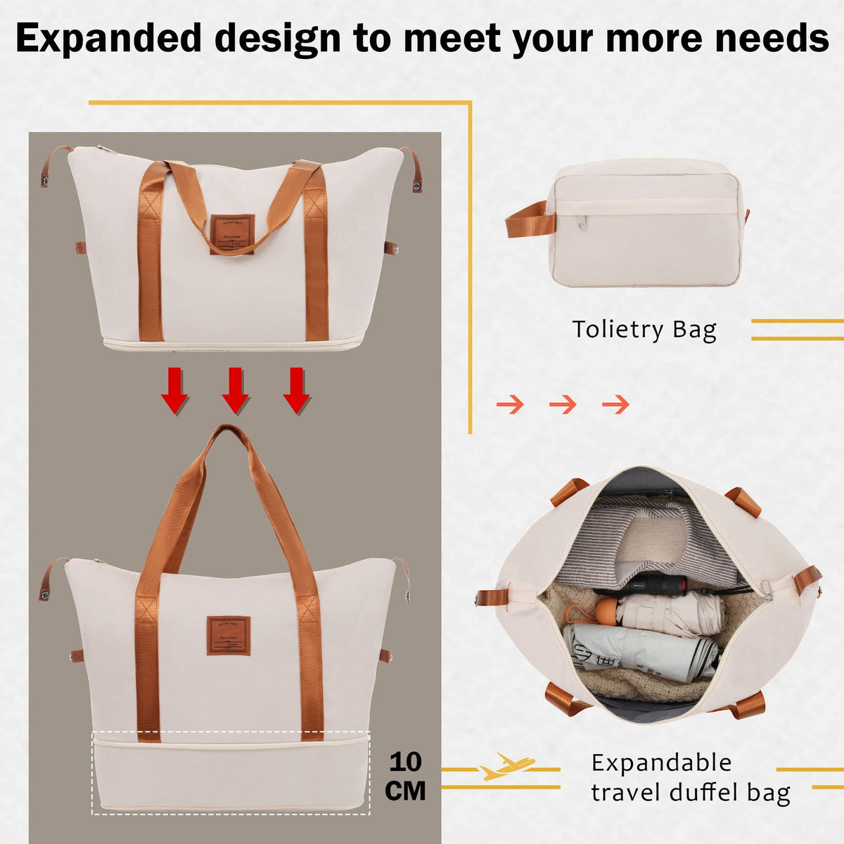 Luggage set beige tote with orange straps and matching toiletry bag by HouseOfZazla on Tampa Home & Garden Store