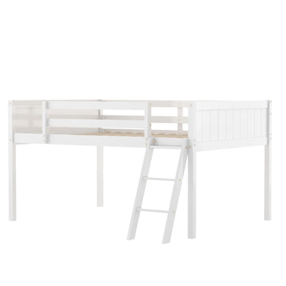 Low loft bed with adjustable ladder, white wooden frame and guard rails, HouseOfZazla on Tampa Home & Garden Store