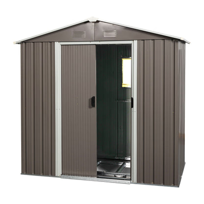 88.98in outdoor metal storage shed with window and vented gable roof, brown panels HouseOfZazla on Tampa Home & Garden Store