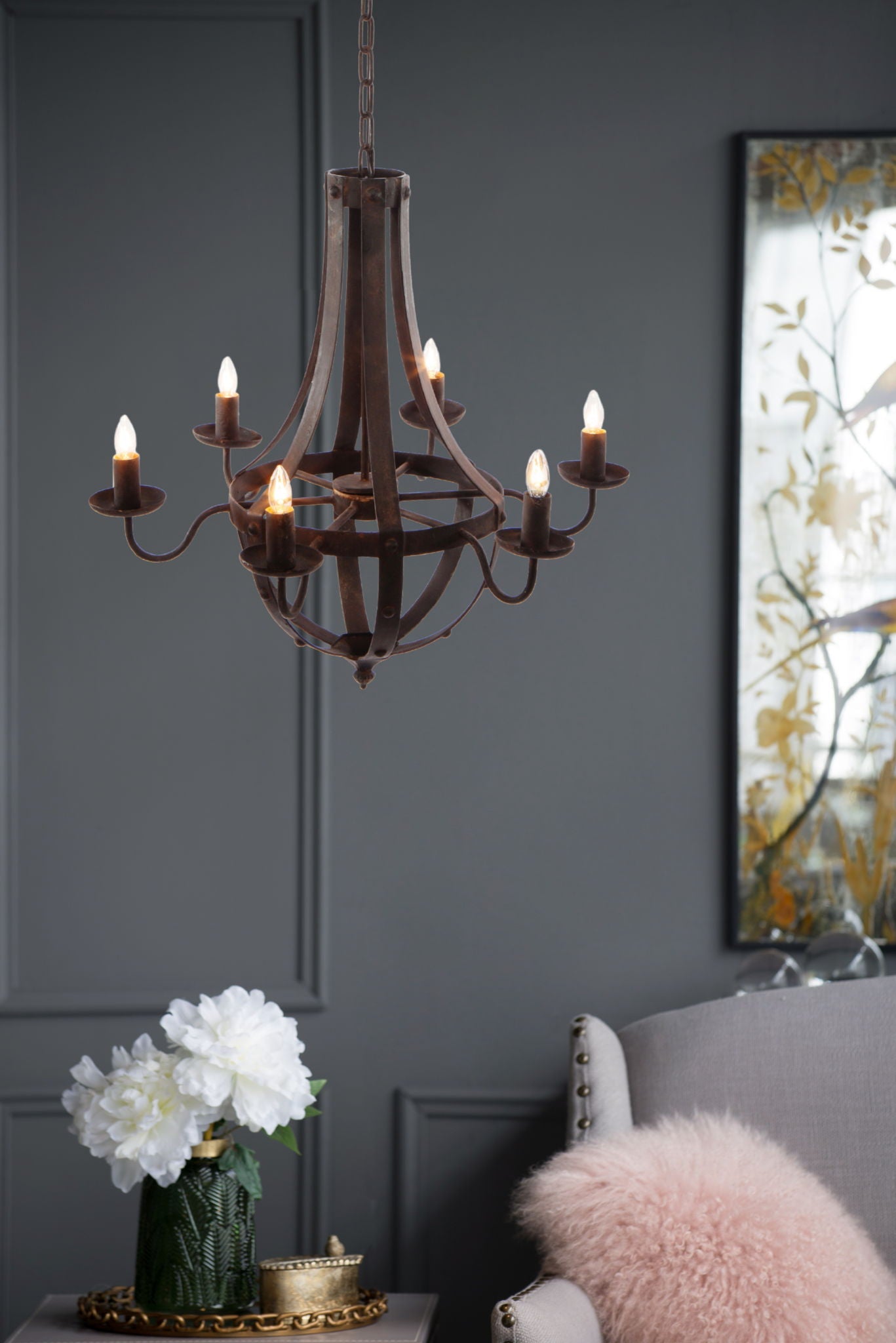 Antique 6 Light Black Iron Chandelier for Home
