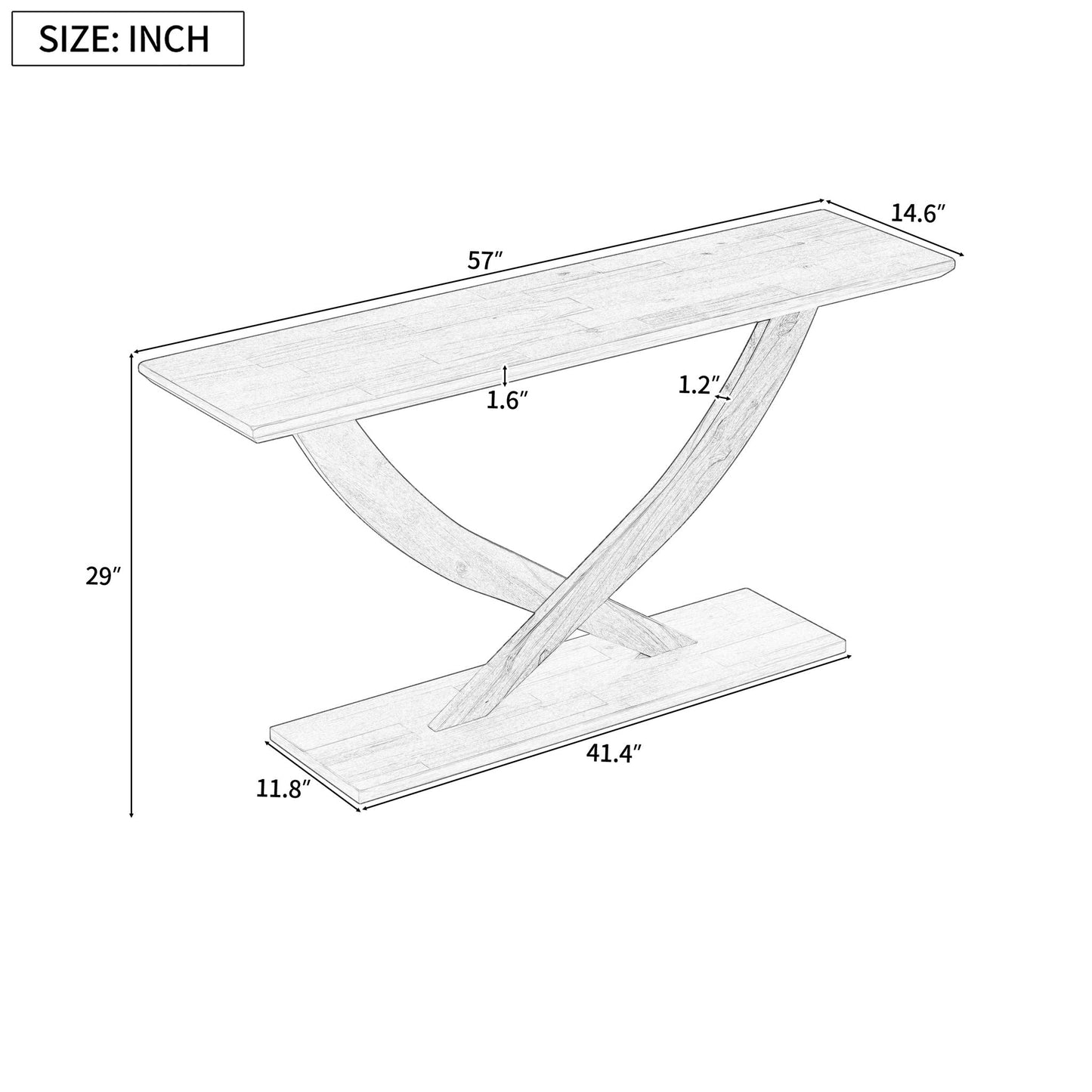 Console table with cross-leg base and reinforced support plate by HouseOfZazla, wood, 57in on Tampa Home & Garden Store