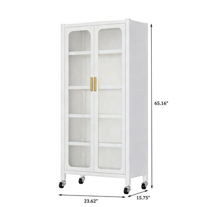 6 Tier Storage Cabinet with Transparent Door white finish adjustable shelves casters on Tampa Home & Garden Store