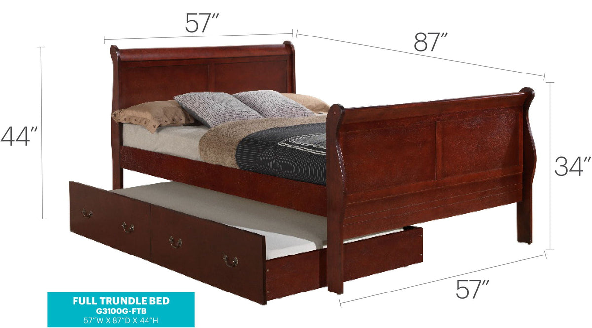 Elegant Trundle Bed by HouseOfZazla in dark cherry wood with under-bed storage drawers fullsize on Tampa Home & Garden Store