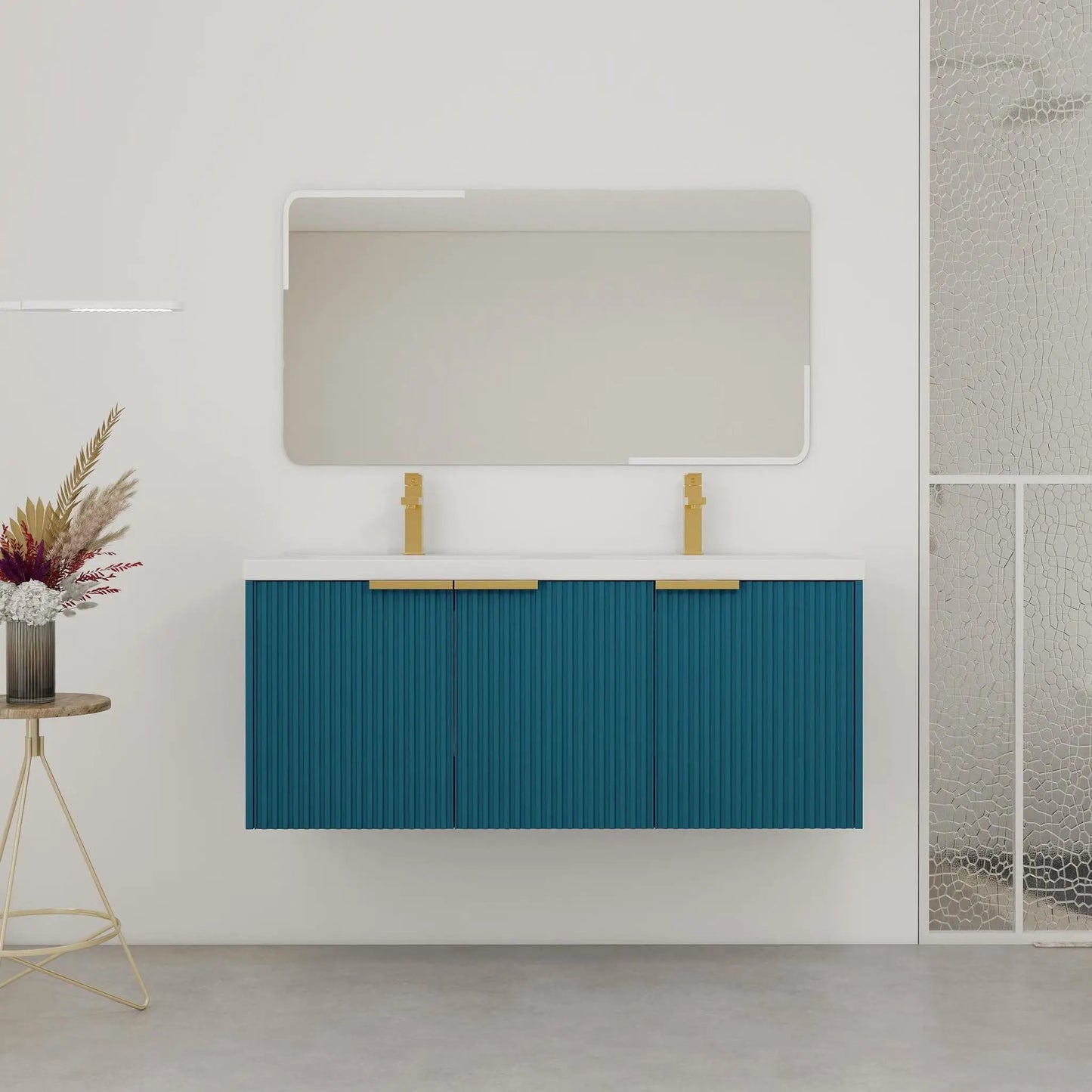 Modern Wall Mounted Vanity With Resin Double Sink
