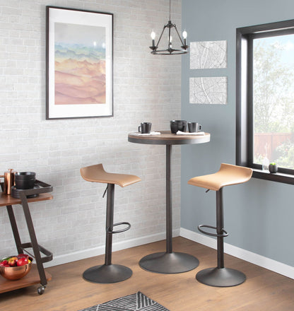 Dakota Industrial Adjustable Bar/Dinette Table - Antique brown top with black pedestal base on Tampa Home & Garden Store