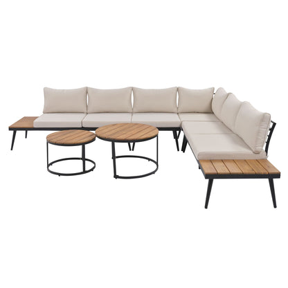 6-piece outdoor sectional sofa set with nesting coffee tables, beige cushions HouseOfZazla on Tampa Home & Garden Store