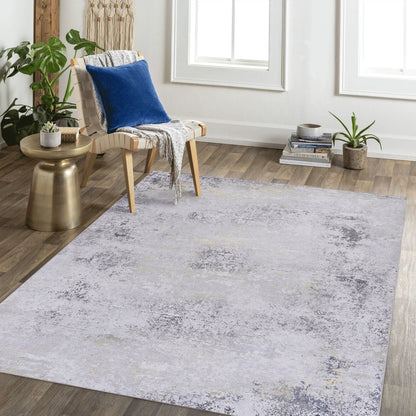 Maval Stunning Area Rug washable gray-blue distressed pattern in bright living space on Tampa Home & Garden Store