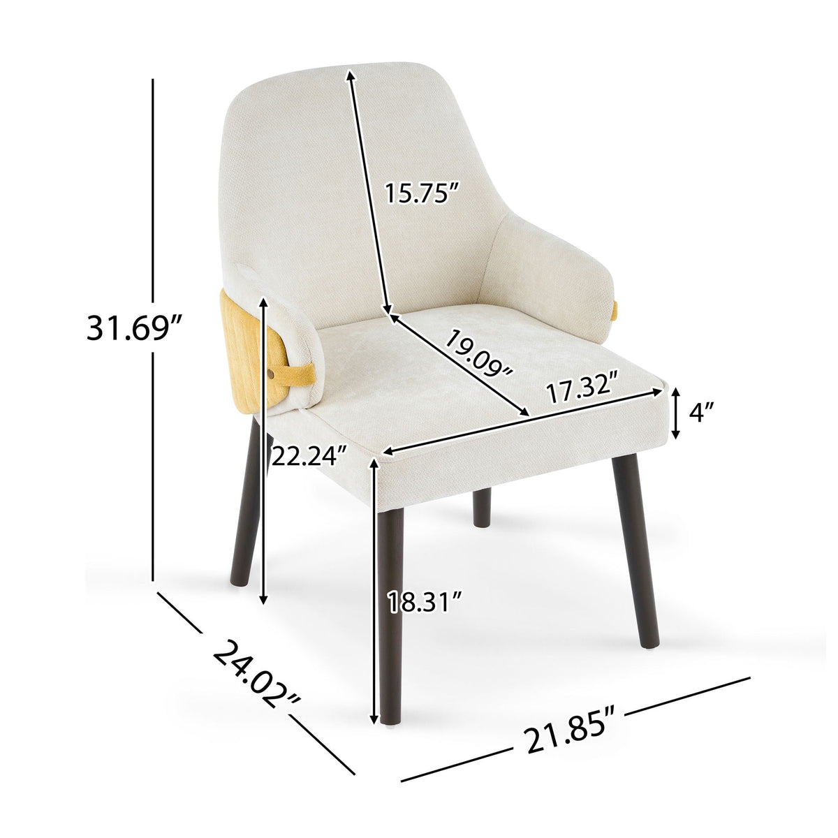 Indoor dining chair set of 2 with beige fabric and yellow accents by HouseOfZazla on Tampa Home & Garden Store