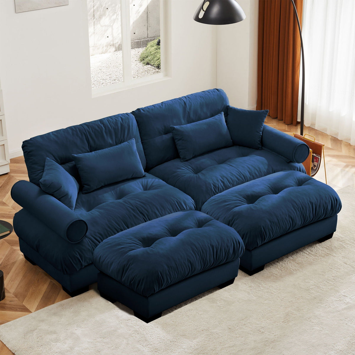 HouseOfZazla Super Comfort Oversized Modular Sectional Sofa With Movable Ottoman in blue on Tampa Home & Garden Store
