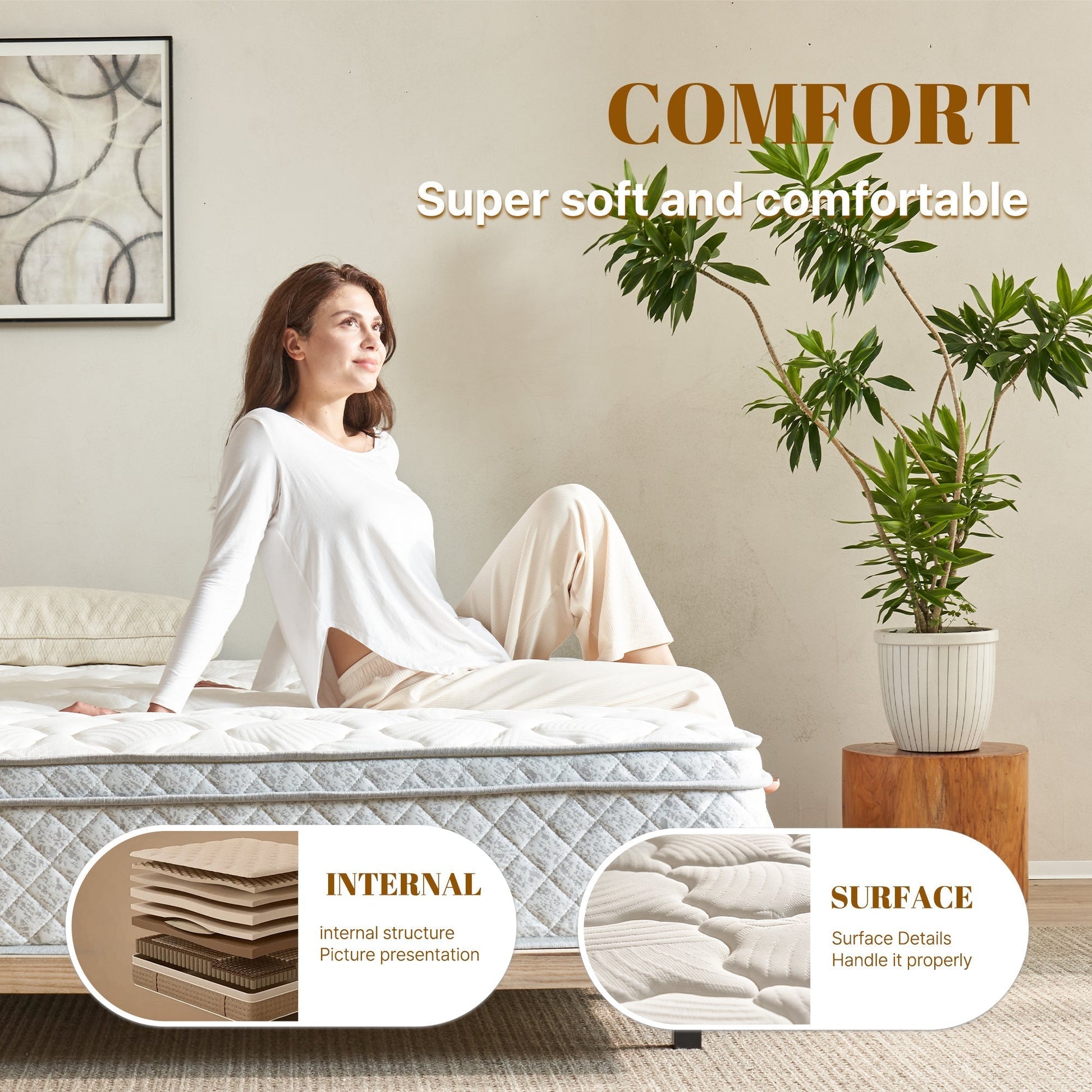TM Home 12 Inch Hybrid Cooling Memory Foam Mattress white quilted top on Tampa Home & Garden Store