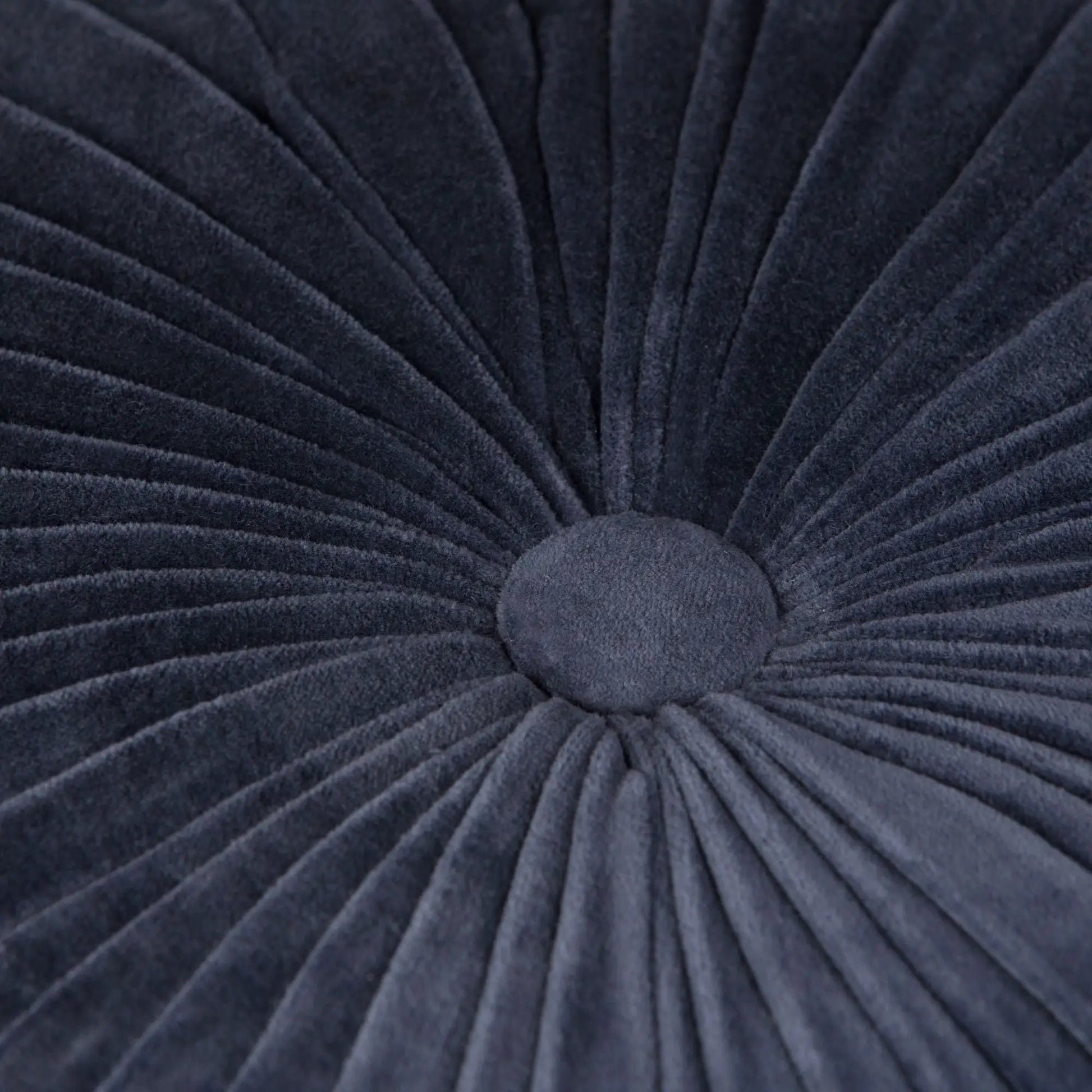 Renee Handcrafted Round Pouf navy velvet with radiating pleated texture on Tampa Home & Garden Store