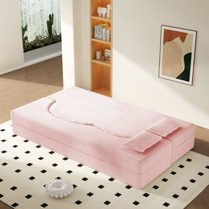 HouseOfZazla modern floor futon sofa bed twin-size pink fabric with 2 pillows on Tampa Home & Garden Store