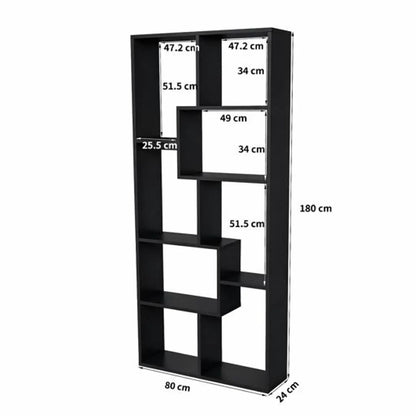 Asymmetrical display shelf & bookcase, black 5-tier etagere with open shelves, 80x24x180 cm on Tampa Home & Garden Store