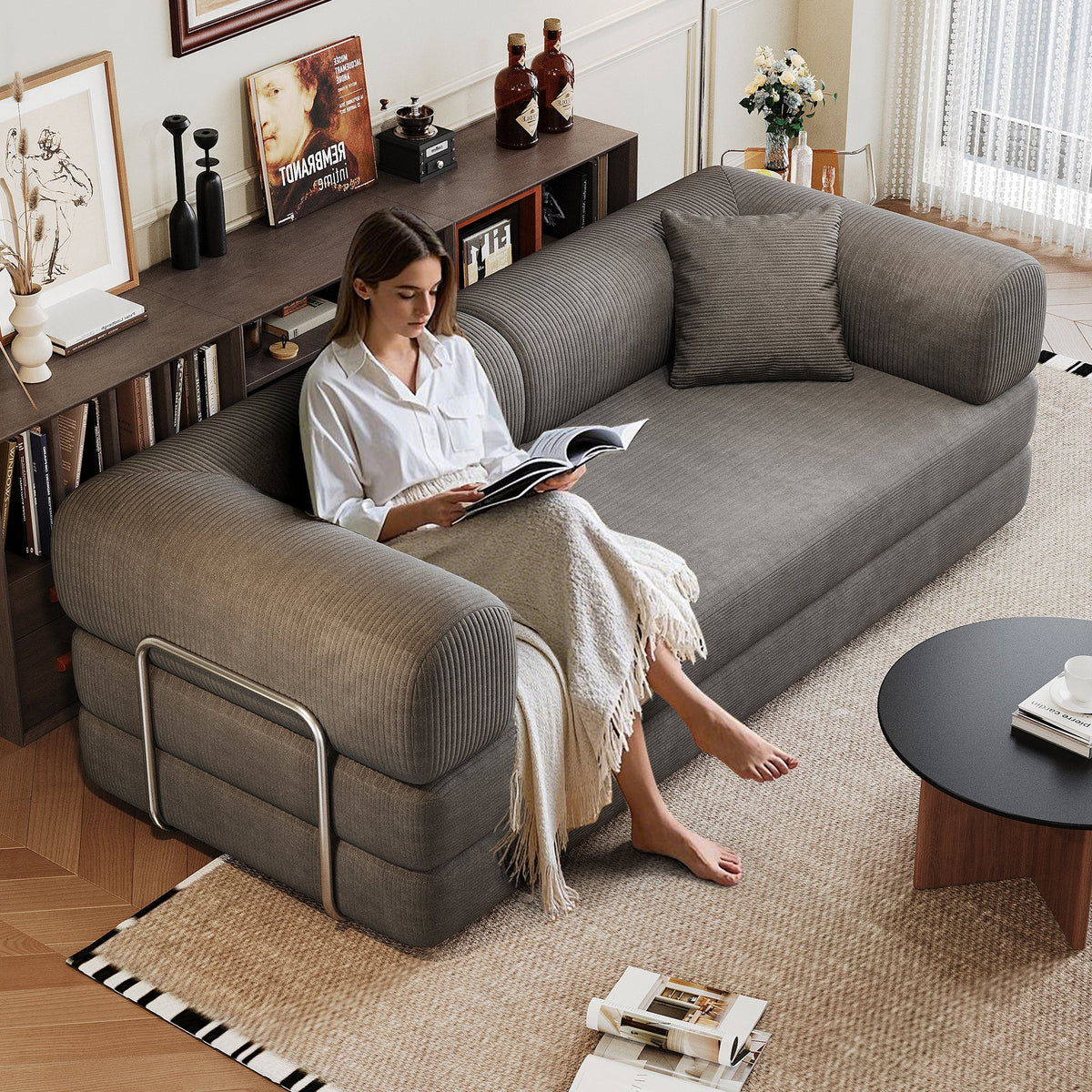 Premium Corduroy Sofa Bed and a Pillow Support