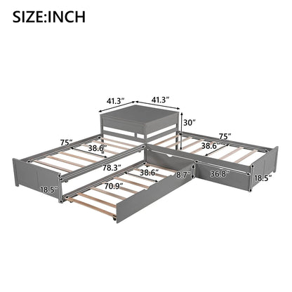 L-shaped gray metal platform bed with built-in desk, trundle, and storage drawers on Tampa Home & Garden Store