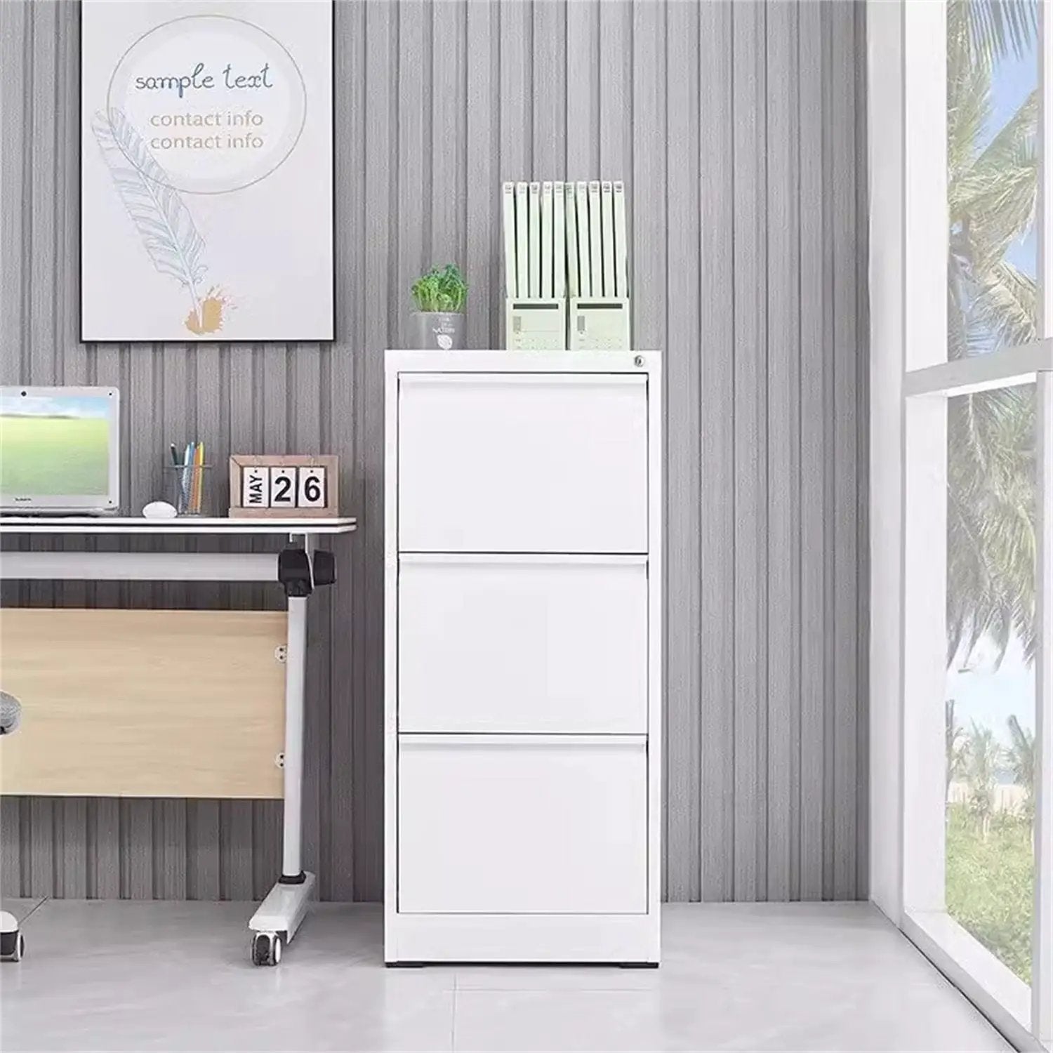 Durable metal 3-drawer filing cabinet with lock by Unique Piece Furniture for office storage on Tampa Home & Garden Store