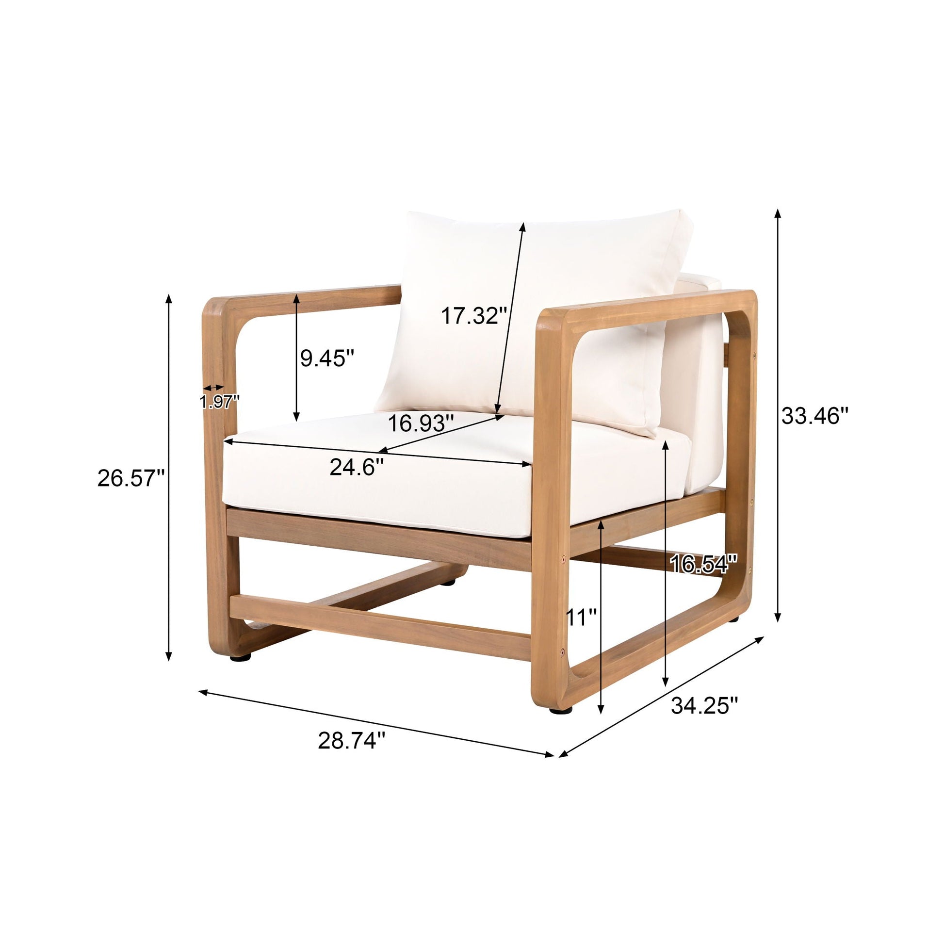 Outdoor lounge chair with oversized white cushions in natural wood frame by HouseOfZazla on Tampa Home & Garden Store