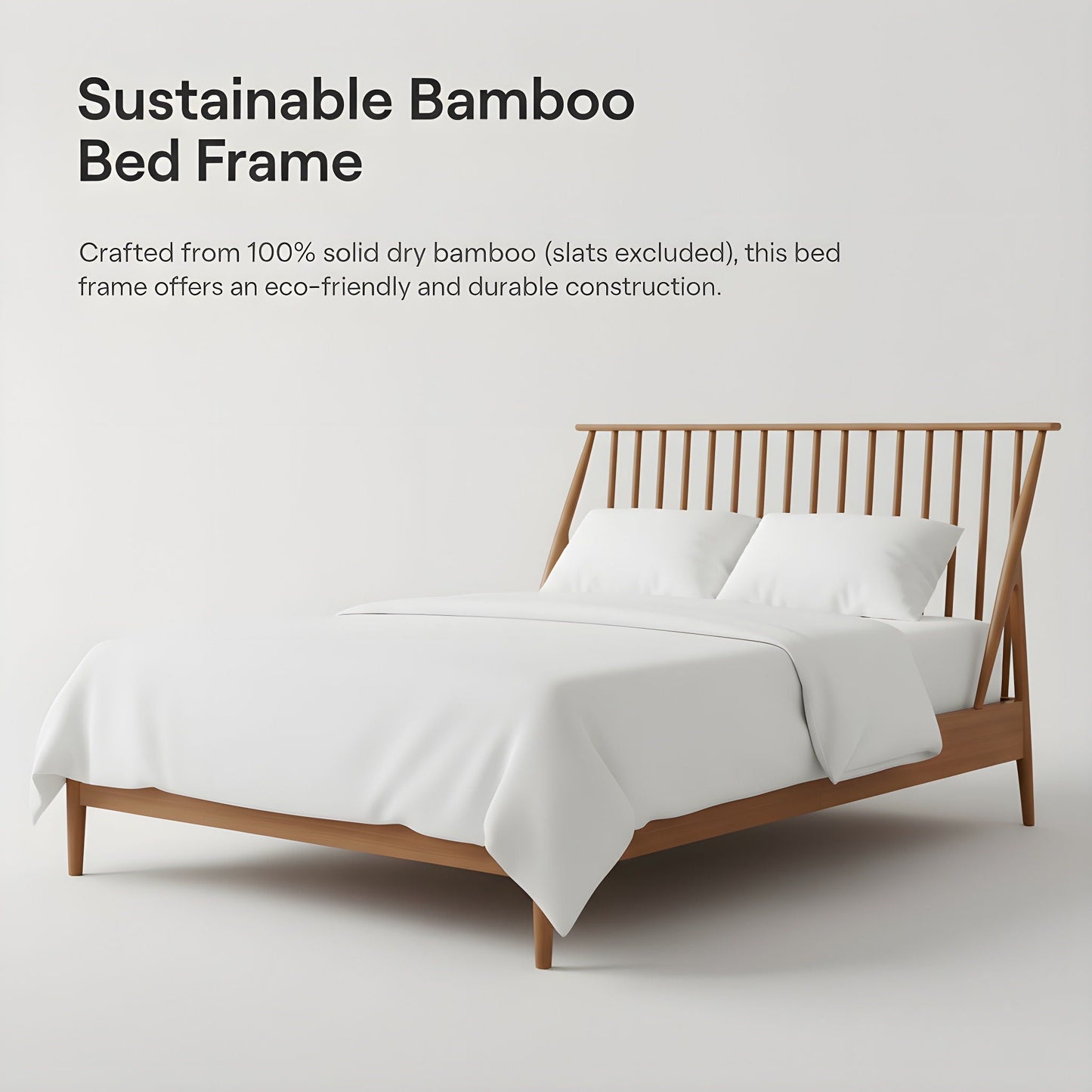 Bohemian platform bed with tall bamboo headboard in natural wood finish HouseOfZazla on Tampa Home & Garden Store